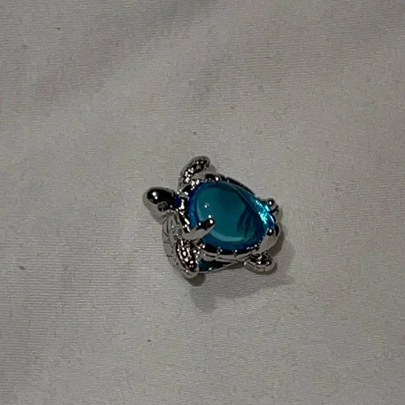 Sterling Silver Turtle Charm with Blue Gemstone - Picture 8 of 11